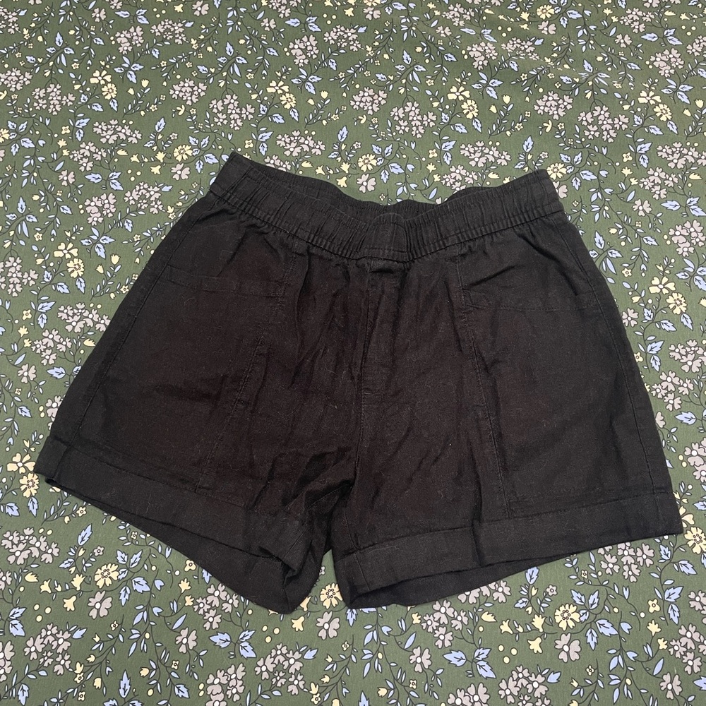 Old Navy Black Linen Shorts Relaxed Fit Elastic Waistband